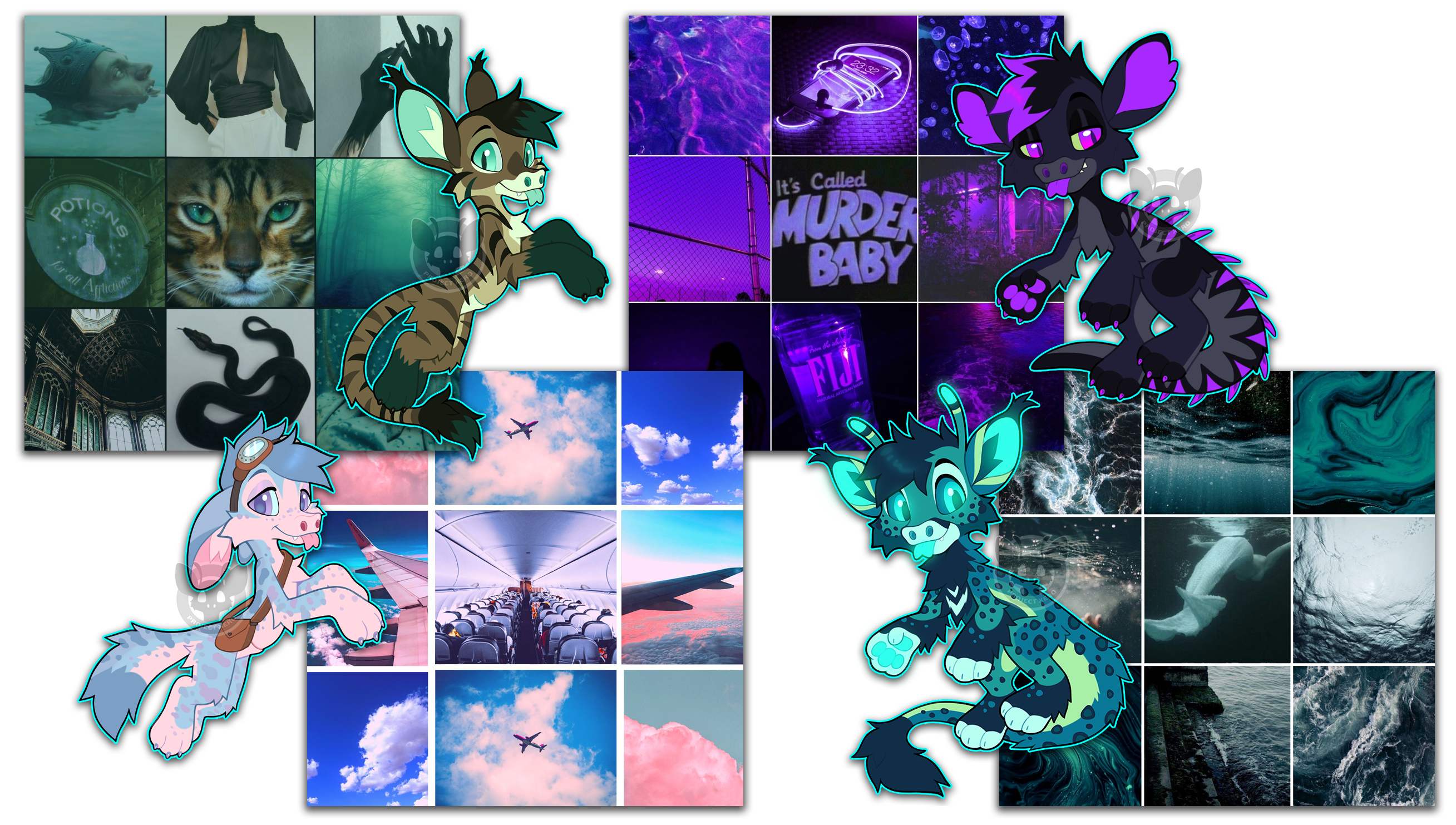 Examples of Xeros designed from mood boards by NeonSlushie
